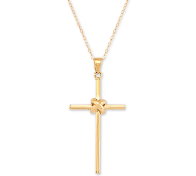Macy's Polished Cross 18" Pendant Necklace In 14k Gold In Yellow Gold