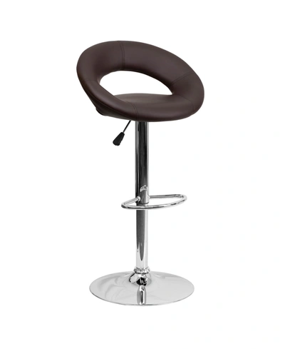 Clickhere2shop Contemporary Brown Vinyl Rounded Back Adjustable Height Bar Stool With Chrome Base