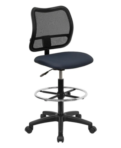 Clickhere2shop Mid-back Mesh Drafting Stool With Navy Blue Fabric Seat In Black