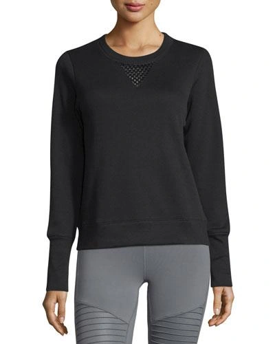 Alo Yoga Downtown Mesh-panel Long-sleeve Sport Pullover In Black