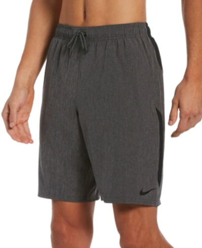 Nike Men's Contend Water-repellent Colorblocked 9" Swim Trunks In Heather Grey