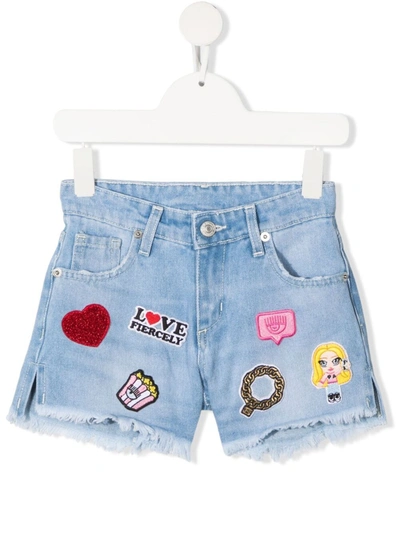 Chiara Ferragni Kids' Eyelike Embroidery Denim Shorts In Blue