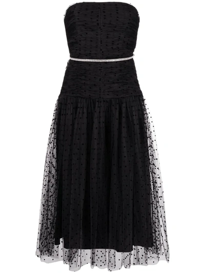 Self-portrait Mesh And Polka Dot Midi Dress Without Straps In Black