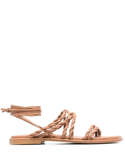 Stuart Weitzman Braided-strap Leather Sandals In Brown