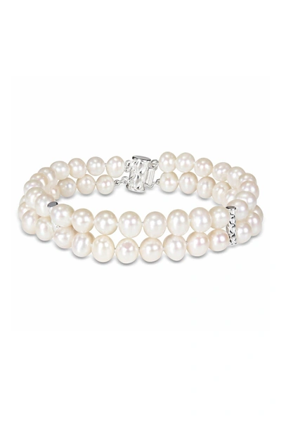 Delmar Sterling Silver 6-7mm Freshwater Cultured White Pearl Double Row Bracelet