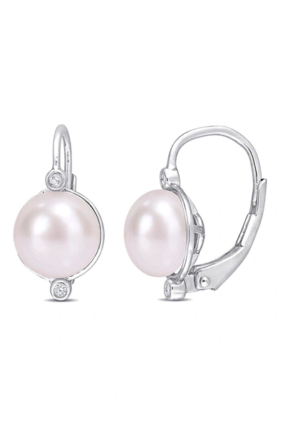 Delmar Diamond & 7.5-8mm Freshwater Pearl Earrings In White