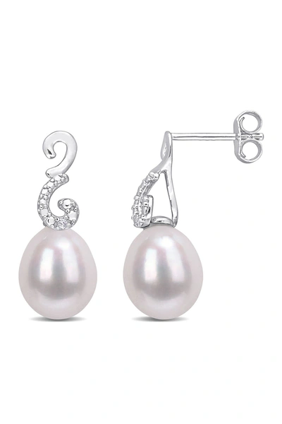Delmar Diamond & Freshwater Cultured Pearl Earrings In White