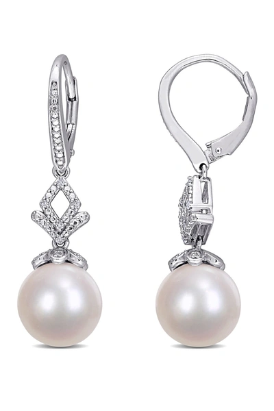 Delmar Sterling Silver Diamond & 11-12mm Cultured Freshwater Pearl Drop Earrings In White