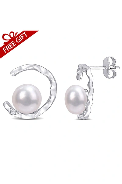Delmar Created White Sapphire & 7.5-8mm Freshwater Pearl Earrings