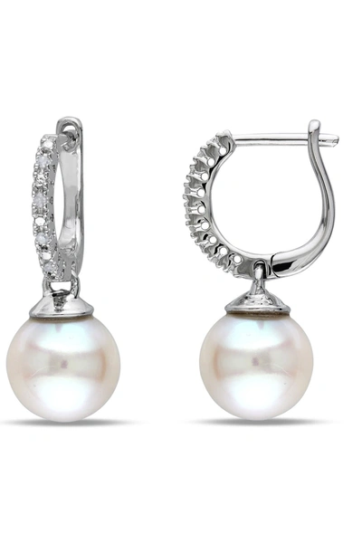 Delmar Diamond & 9-9.5mm Freshwater Pearl Earrings In White