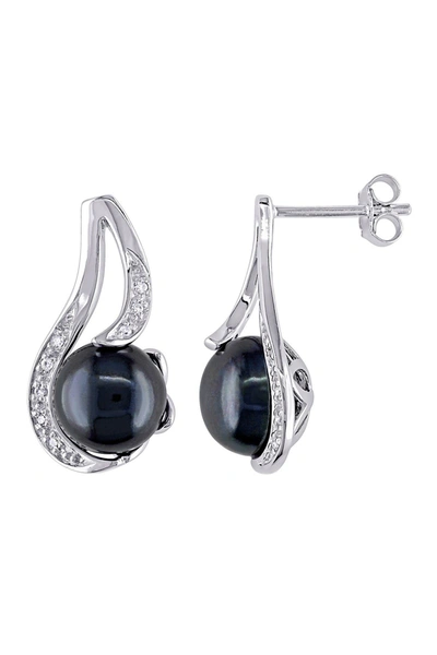 Delmar Sterling Silver Diamond 9-9.5mm Freshwater Pearl Stud Earrings In Black