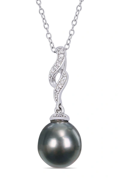 Delmar Sterling Silver Diamond & 9.5-10mm Cultured Black Tahitian Pearl Twist Pearl Necklace