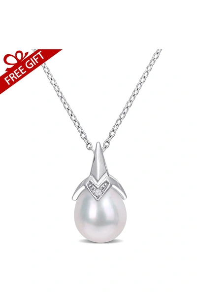 Delmar Diamond & Freshwater Pearl Pendant Necklace In White