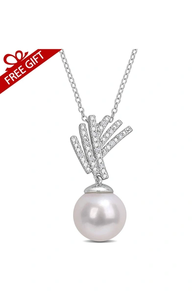 Delmar Diamond & 11-12mm Freshwater Pearl Pendant Necklace In White