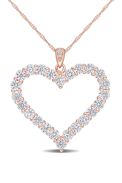 Delmar Rose Gold Plated Sterling Silver Created Moissanite 2 2/5ctw Heart Pendant In White