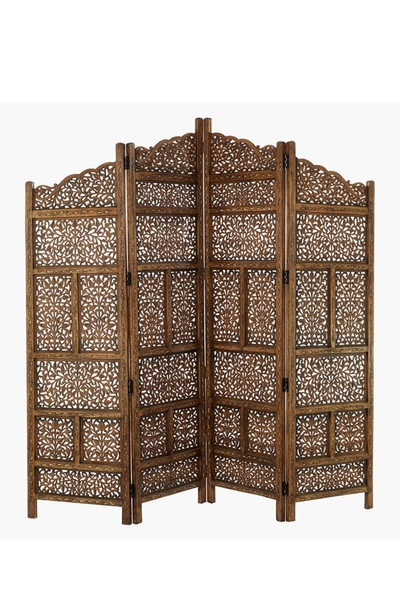Willow Row Large 4-panel Brown Wood Screen Decorative Room Divider