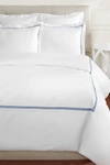 Melange King 600 Thread Count Cotton 2 Stripe Embroidered Duvet Set In Navy
