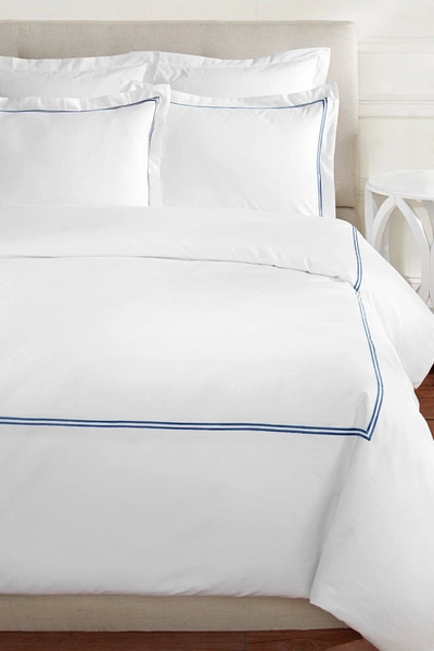 Melange King 600 Thread Count Cotton 2 Stripe Embroidered Duvet Set In Navy