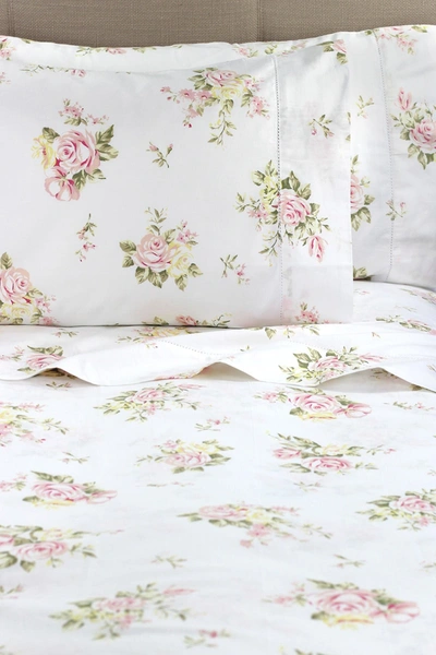 Melange Home King 400 Thread Count Cotton Rose Bouquet Sheet 4-piece Set In White/ Pink