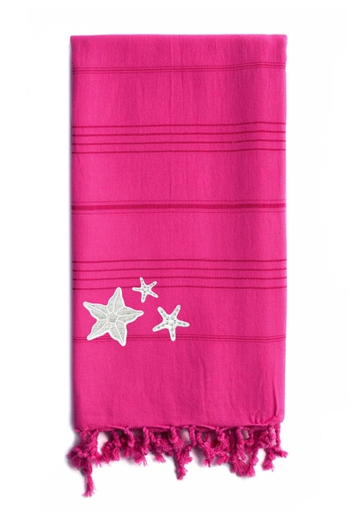 Linum Home Summer Fun Glittery Starfish Pestemal Beach Towel Bedding In Pretty Pink