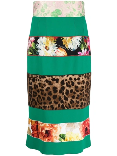 Dolce & Gabbana Patchwork-design Pencil Skirt In Green