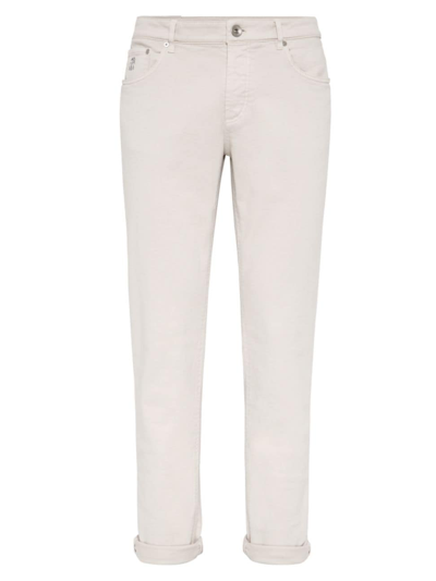 Brunello Cucinelli Garment-dyed Traditional Fit Five-pocket Trousers In Slubbed Cotton Denim In Off White