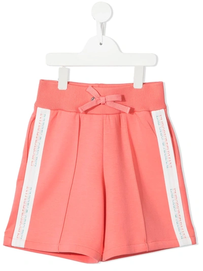 Emporio Armani Kids' Logo Tape Track Shorts In Pink