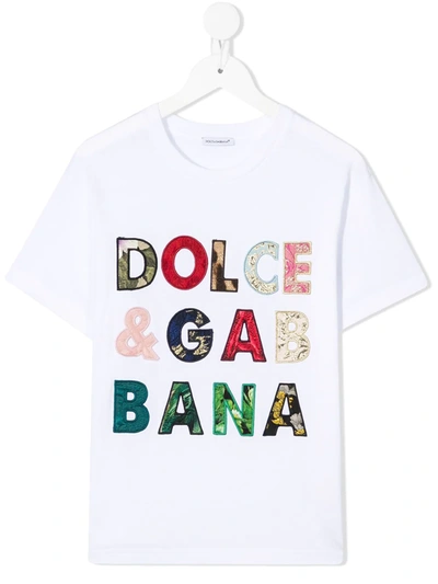 Dolce & Gabbana Kids' Jersey T-shirt With Dolce&gabbana Patch In White