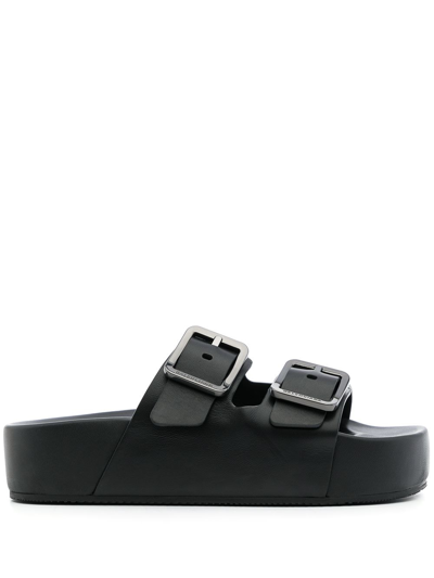 Balenciaga Mallorca Leather Platform Slides In Black