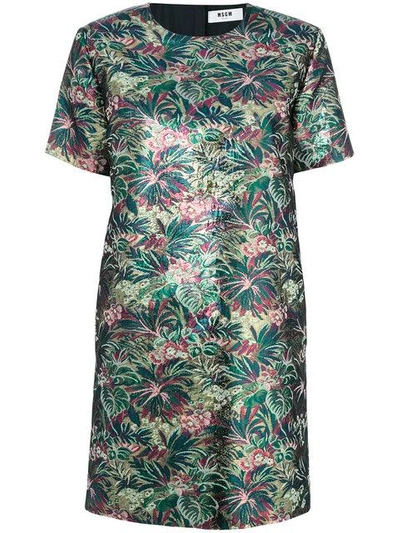 Msgm Crew Neck Floral Dress In Green