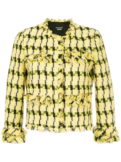 Boutique Moschino Ruffle Trim Tweed Jacket In Yellow