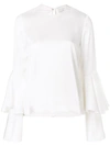 Galvan Bell-sleeve Crepe-back Satin Blouse In White