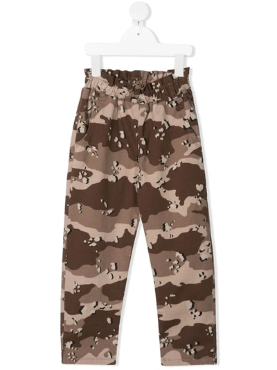 Douuod Kids' Camouflage-print Straight-leg Trousers In Brown