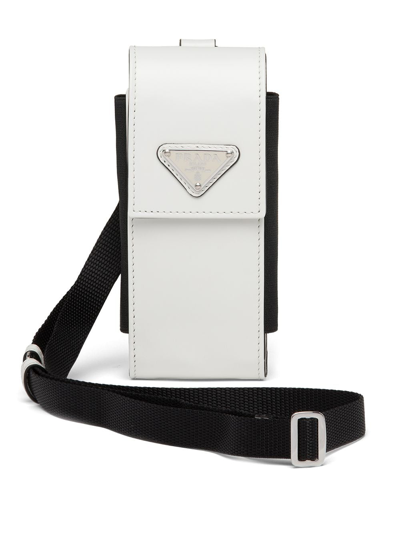 Prada Triangle-logo Leather Phone Case In White
