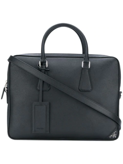 Prada Zip-around Saffiano-leather Briefcase In Black | ModeSens