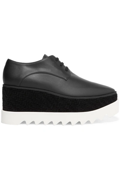 Stella Mccartney Elyse Velvet-trimmed Faux Leather Platform Brogues In Black