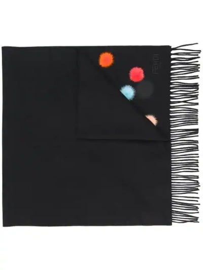 Fendi Fur Pompom-embellished Wool Scarf In Black