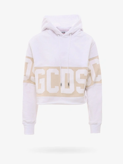 Gcds Crop Logo Hoodie In White