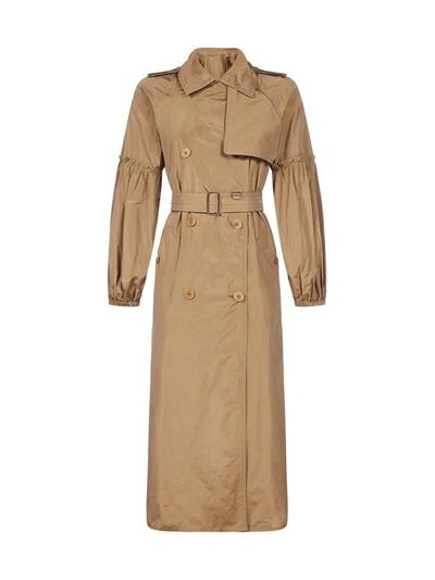 Max Mara Sabrina Silk-blend Taffeta Trench Coat In Cuoio