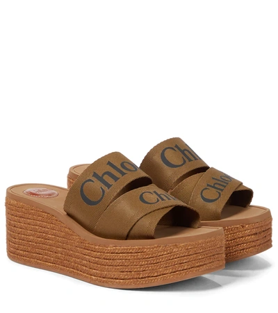 Chloé Woody Canvas Platform Espadrille Slides In Brown