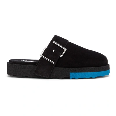 Off-white Comfort Leather Buckle Slippers In Black Blue