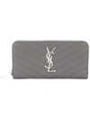 Saint Laurent Monogram Zip Around Purse In Grey