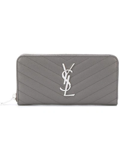 Saint Laurent Monogram Zip Around Purse In Grey