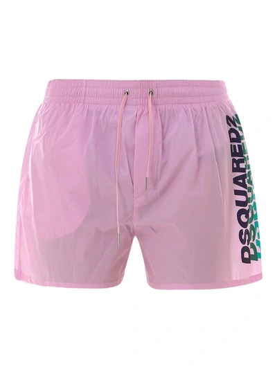 Dsquared2 Technical Fabric Swim Shorts With Logo Shadows In Pink
