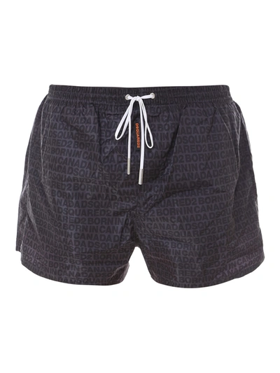 Dsquared2 All-over Logo Swim Shorts In Charcoal In Grey