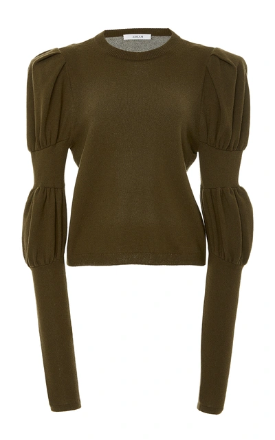 Adeam Gathered Sleeve Cashmere Top In Green