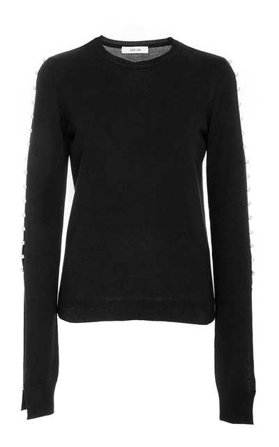 Adeam Pearl Embellished Knitted Top In Black