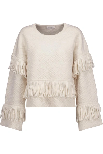 Camilla Fringed Merino Wool-blend Cloqué Sweater