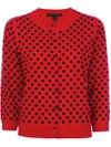 Marc Jacobs Flocked Polka-dots Wool Cardigan Sweater In Rosso