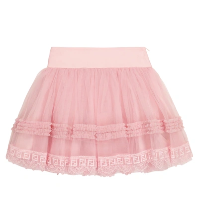 Fendi Kids' Logo刺绣芭蕾半身裙 In Pink